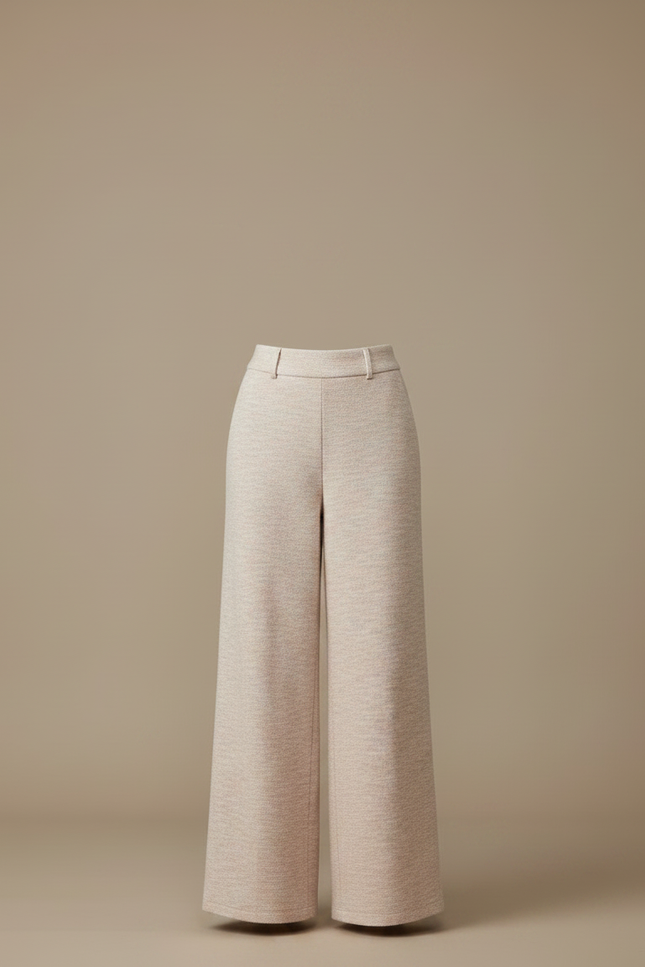 Pantalon Japonais Tricoté Ample Taille Haute Crème Chiné - Beige Maille - vue 3