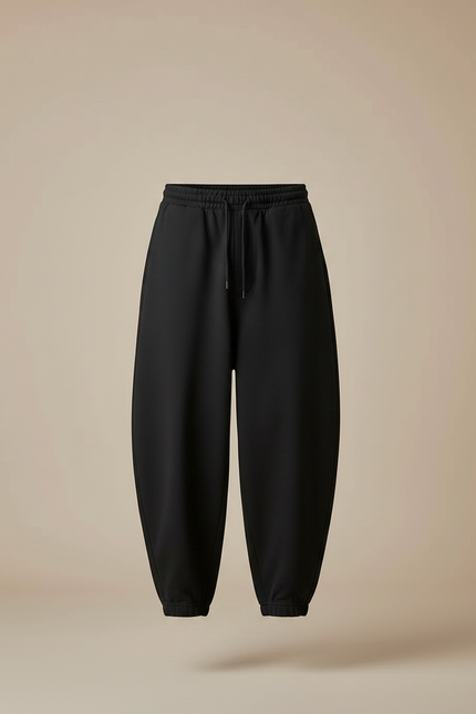 Pantalon Japonais Noir Ample Cordon Décontracté - Molleton - vue 3