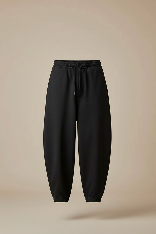 Pantalon Japonais Noir Ample Cordon Décontracté - Molleton - vue 3
