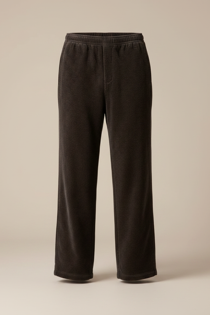 Pantalon Japonais Marron Côtelé Droit Motif Discret - Cordé - vue 3