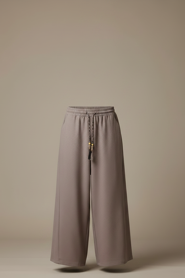 Pantalon Japonais Large Fluide Marron Élégant Décontracté - Polyester - vue 3