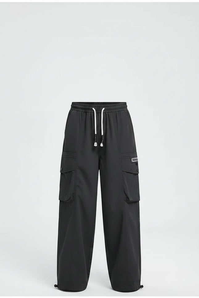 Pantalon Japonais Noir Cargo Ample Décontracté Enfant - Polyester - vue 3