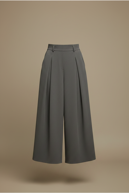 Pantalon Japonais Gris Fluide Ample Élégant Ceinturé - Viscose - vue 3
