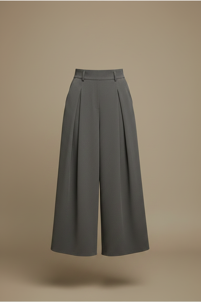 Pantalon Japonais Gris Fluide Ample Élégant Ceinturé - Viscose - vue 3