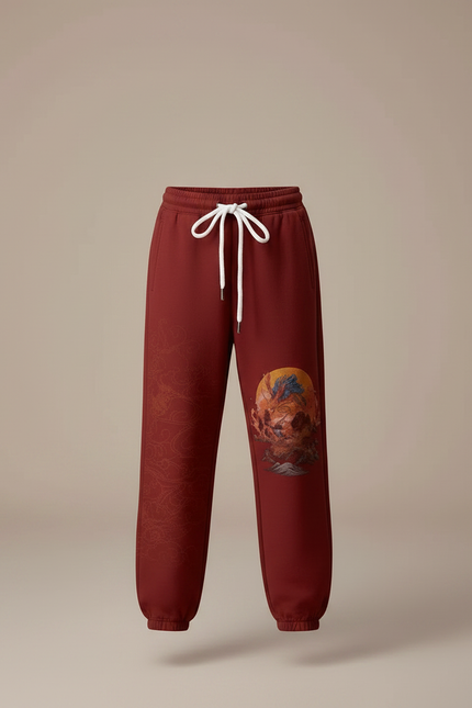 Pantalon Japonais Rouge Dragon Molleton Enfant Décontracté - Bordeaux - vue 3