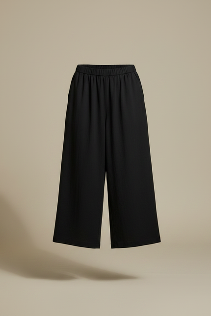 Pantalon Japonais Noir Ample Boutonné Fluide Décontracté - Viscose - vue 3