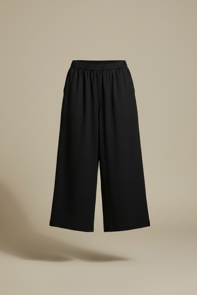 Pantalon Japonais Noir Ample Boutonné Fluide Décontracté - Viscose - vue 3