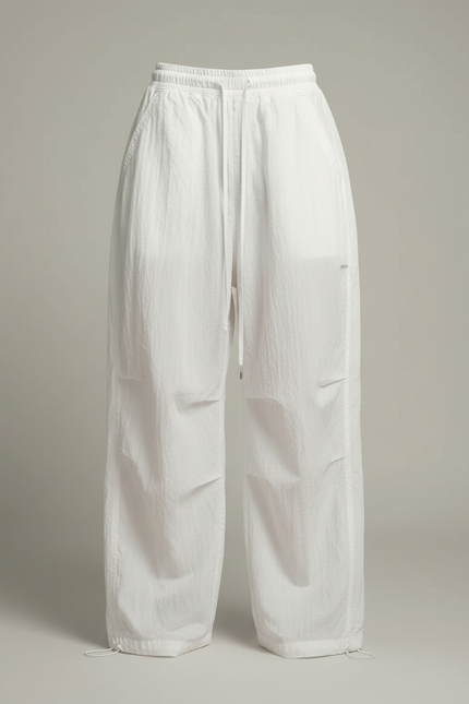 Pantalon Japonais Blanc Ample Fluide Cordon Femme - Polyester - vue 3