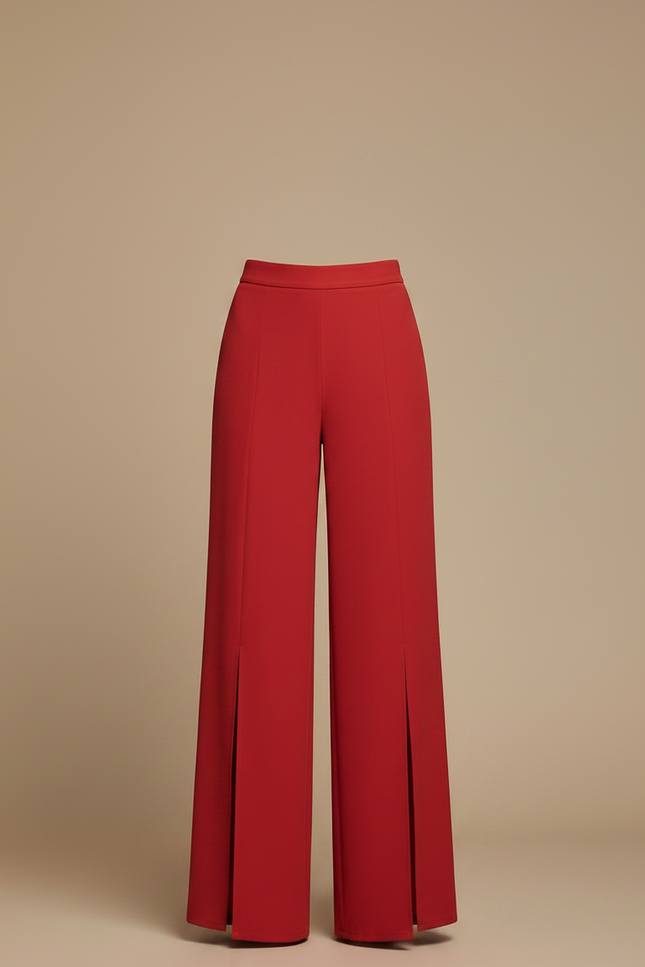 Pantalon Japonais Rouge Fluide Fendu Élégant - Polyester - vue 3