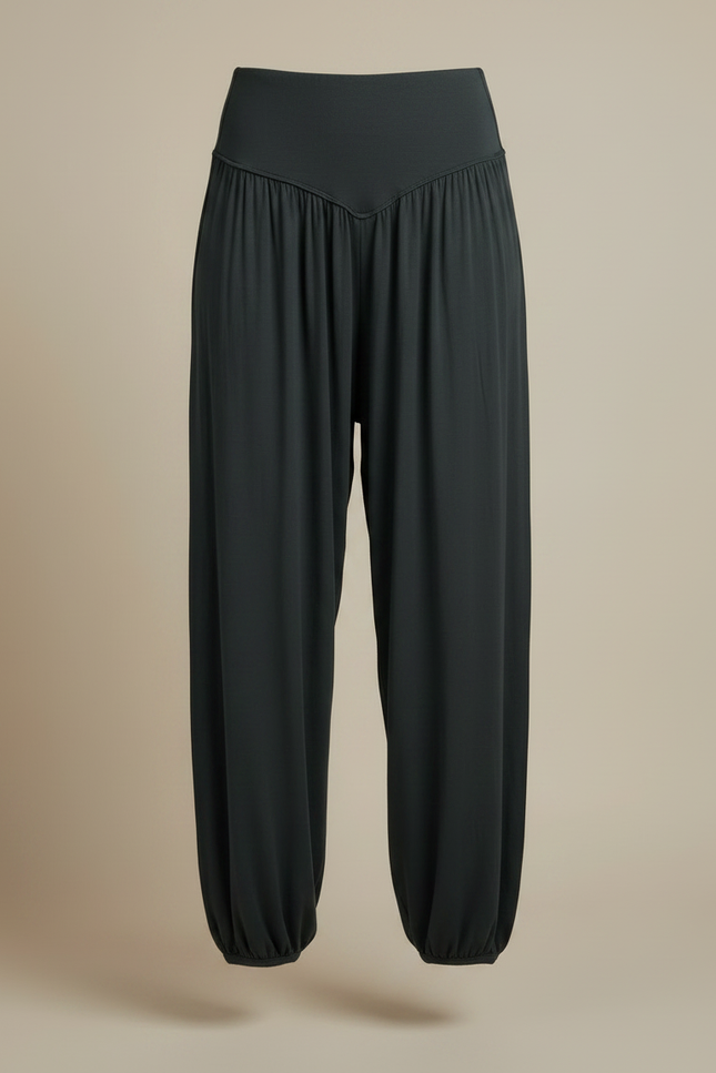 Pantalon Japonais Sarouel Ample Fluide Gris Femme - Vert Viscose - vue 3