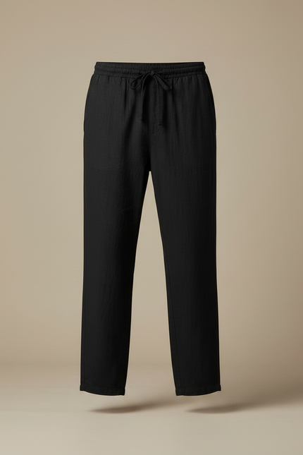 Pantalon Japonais Noir Lin Ample Cordon Homme - vue 3