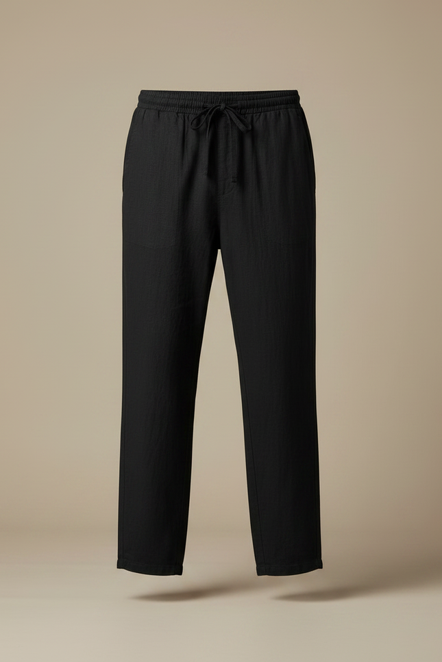 Pantalon Japonais Noir Lin Ample Cordon Homme - vue 3