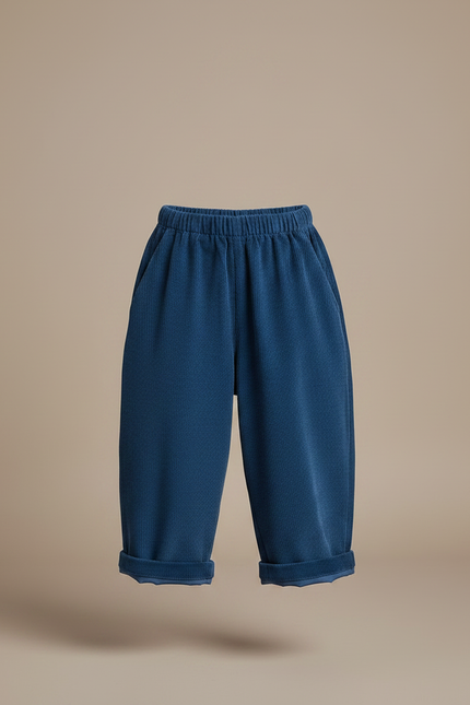 Pantalon Japonais Velours Côtelé Bleu Ample Enfant - Cordé - vue 3