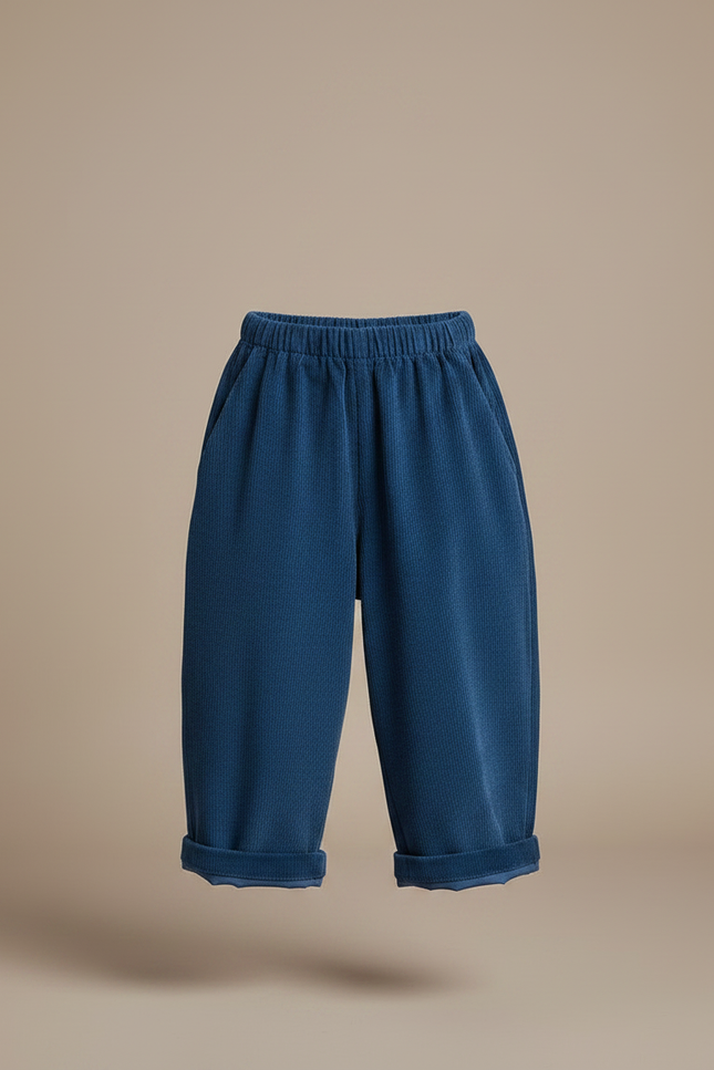 Pantalon Japonais Velours Côtelé Bleu Ample Enfant - Cordé - vue 3