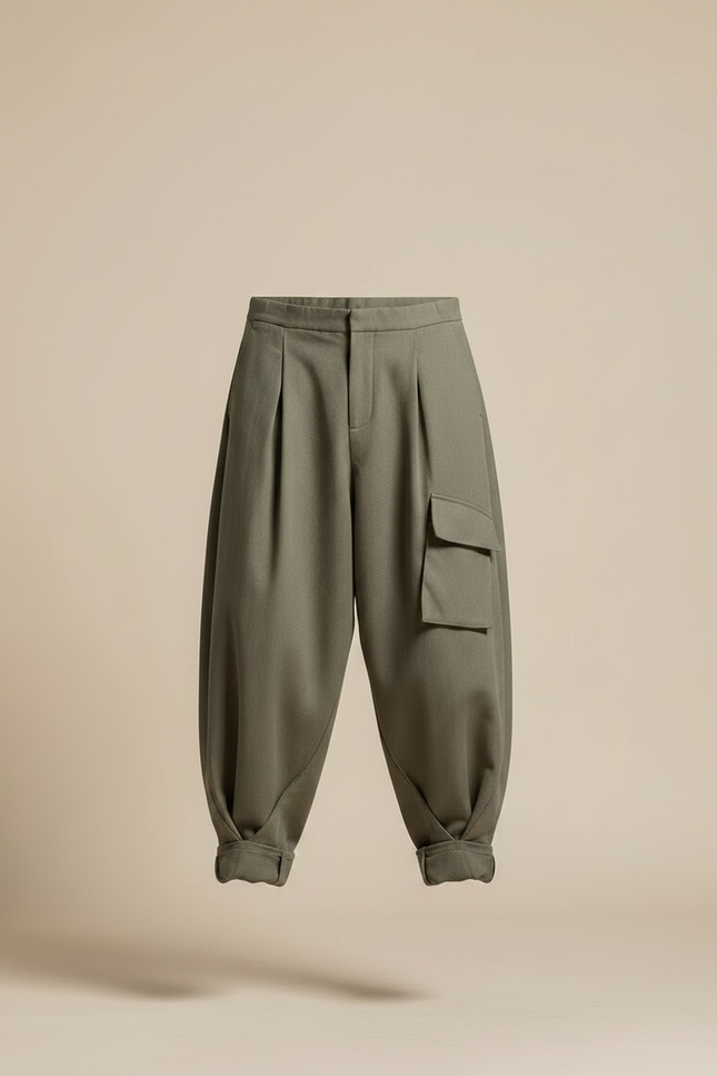 Pantalon Japonais Cargo Ample Vert Kaki Hiver - Molleton - vue 3