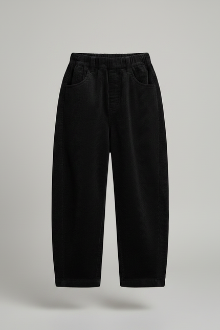 Pantalon Japonais Velours Côtelé Noir Ample Enfant - Cordé - vue 3