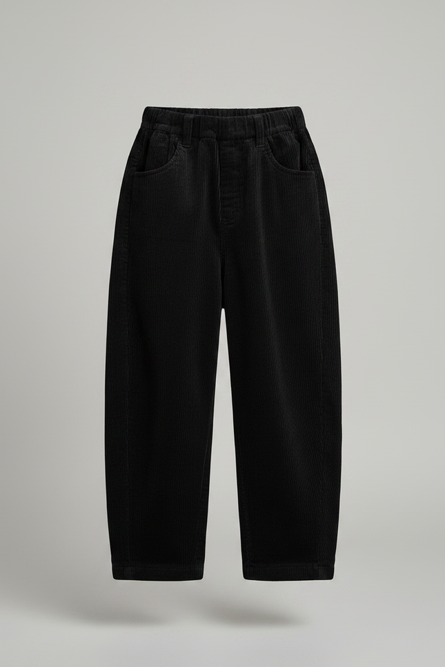 Pantalon Japonais Velours Côtelé Noir Ample Enfant - Cordé - vue 3