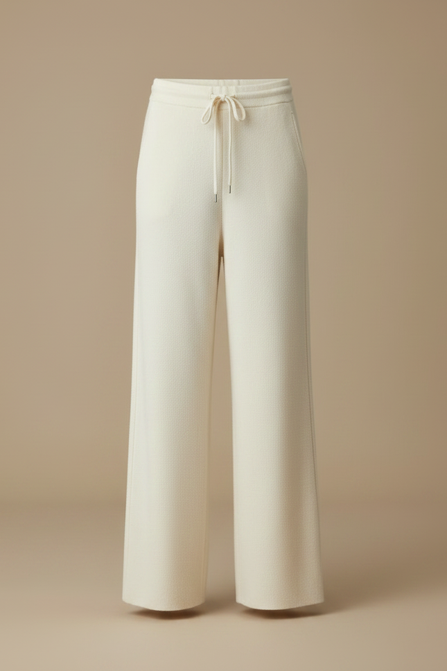 Pantalon Japonais Crème Droit Lâche Confortable Cachemire - Beige Laine - vue 3
