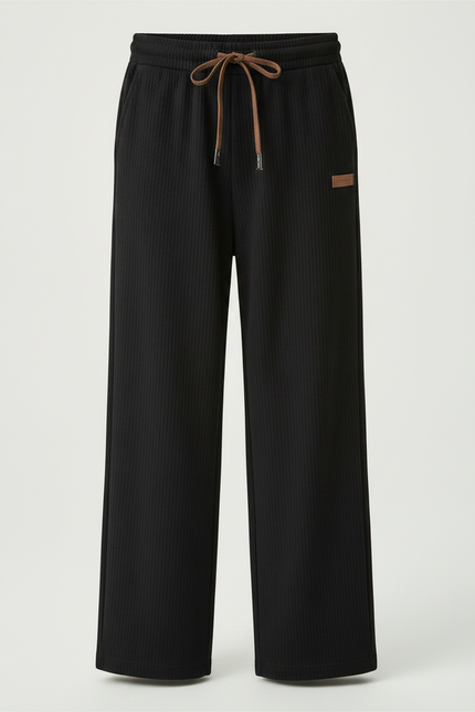 Pantalon Japonais Noir Côtelé Ample Décontracté Cordon - Cordé - vue 3