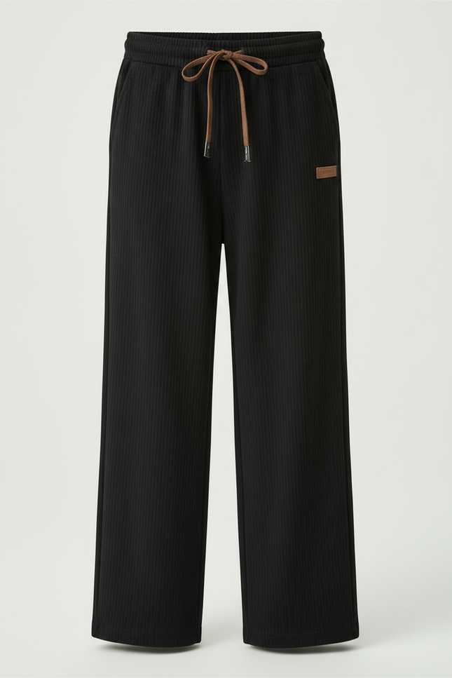 Pantalon Japonais Noir Côtelé Ample Décontracté Cordon - Cordé - vue 3