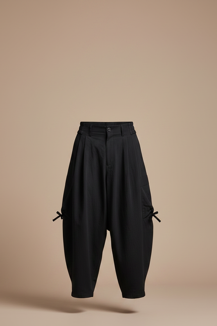 Pantalon Japonais Ample Noir Plissé Décontracté - Polyester - vue 3