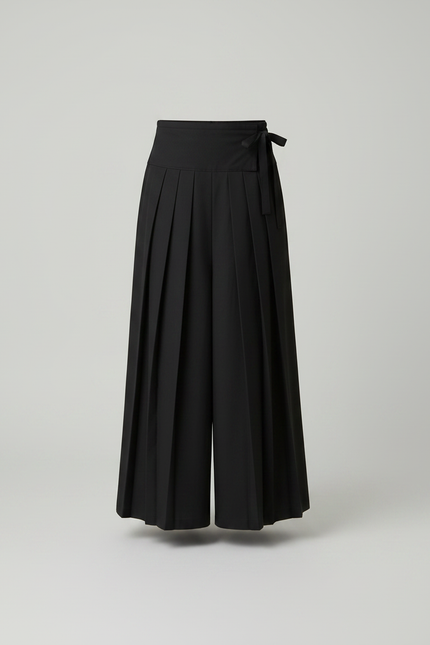 Pantalon Japonais Plissé Noir Ample Fille Ceinturé - Polyester - vue 3