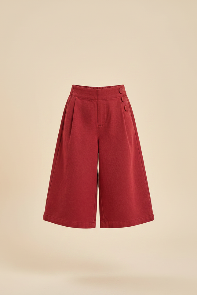Pantalon Japonais Rouge Ample Coton Enfant Boutons - Molleton - vue 3
