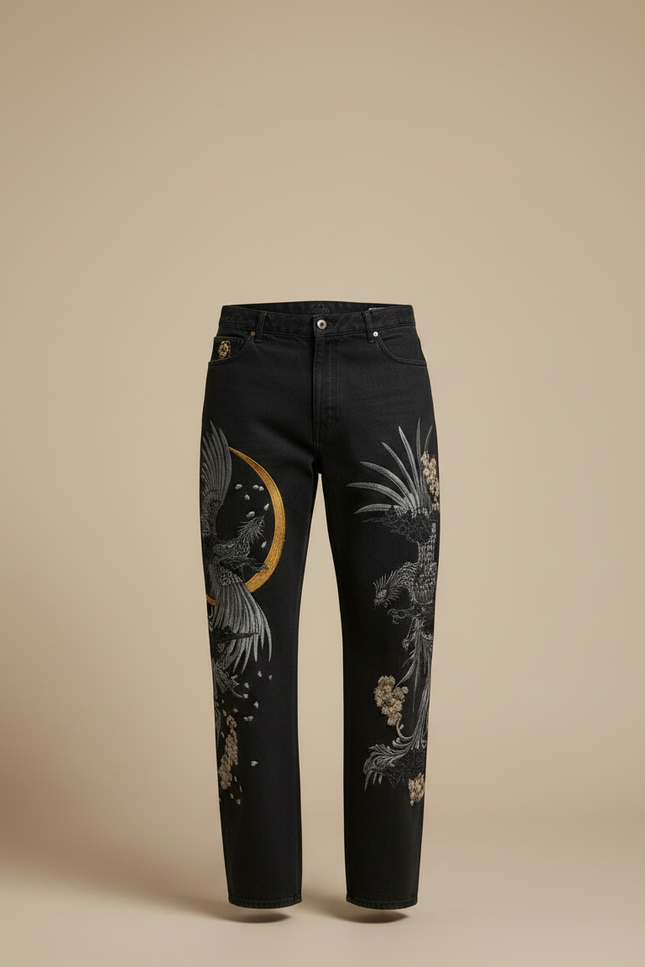 Pantalon Japonais Noir Brodé Dragon Ample Homme - Jean - vue 3