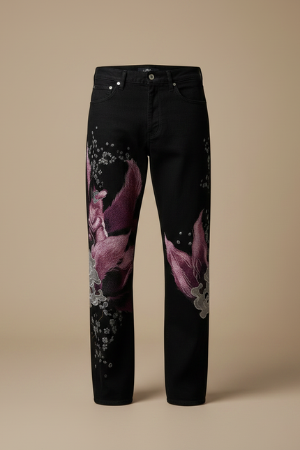 Pantalon Japonais Noir Dragon Brodé Ample Homme - Jean - vue 3