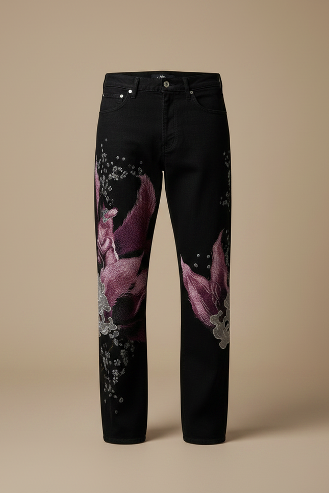 Pantalon Japonais Noir Dragon Brodé Ample Homme - Jean - vue 3