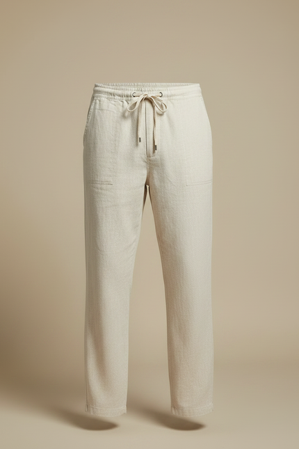 Pantalon Japonais Beige Lin Ample Cordon Décontracté - vue 3