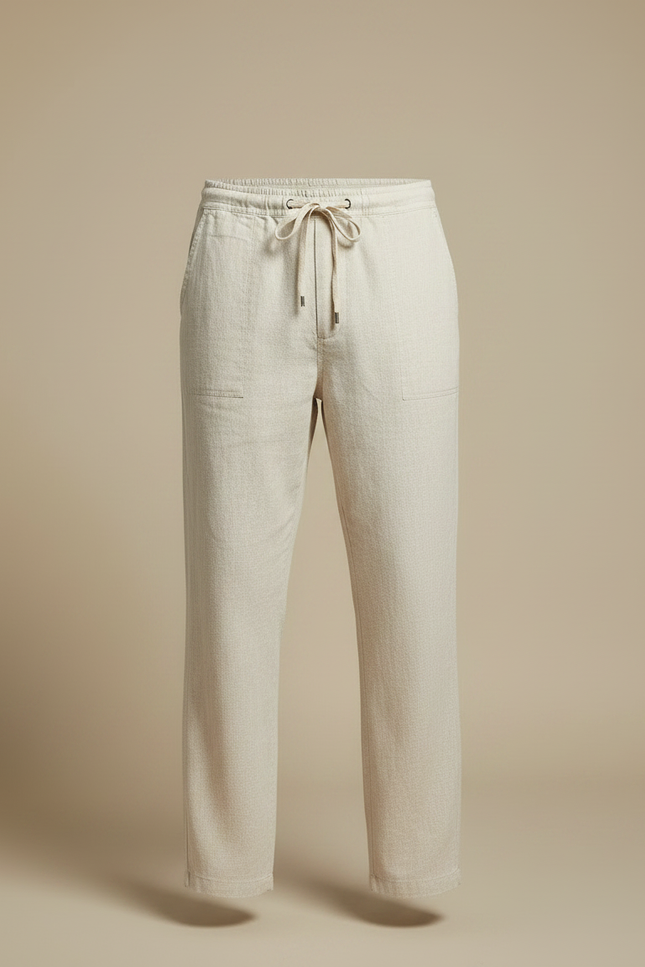 Pantalon Japonais Beige Lin Ample Cordon Décontracté - vue 3