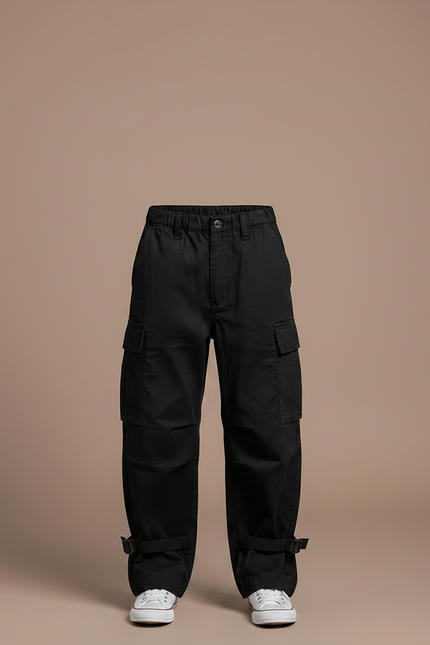 Pantalon Japonais Cargo Noir Ample Coton Enfant - Toile - vue 3