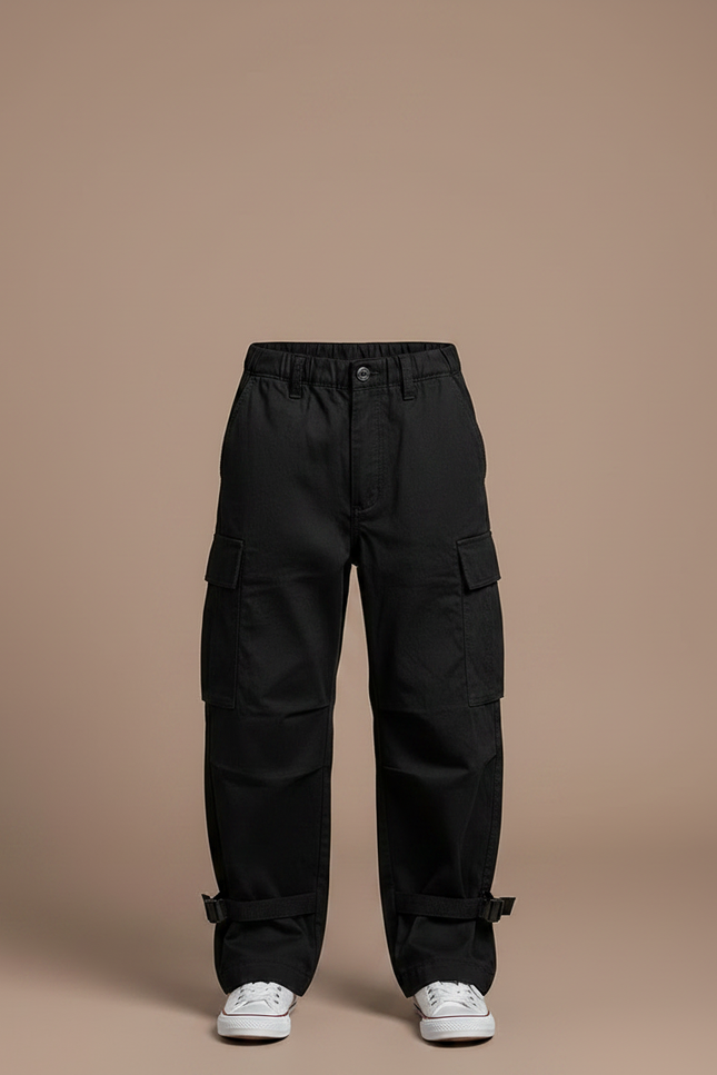 Pantalon Japonais Cargo Noir Ample Coton Enfant - Toile - vue 3