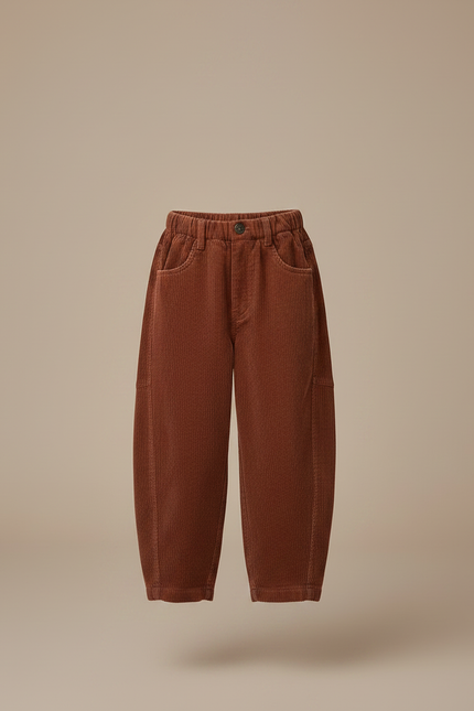 Pantalon Japonais Marron Côtelé Ample Élastique Enfant - Cordé - vue 2