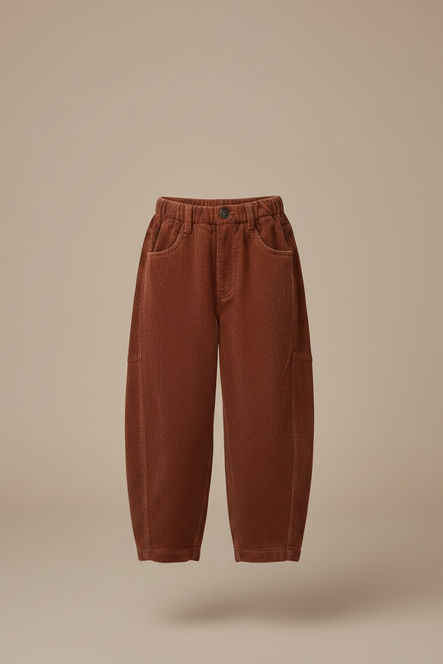 Pantalon Japonais Marron Côtelé Ample Élastique Enfant - Cordé - vue 2