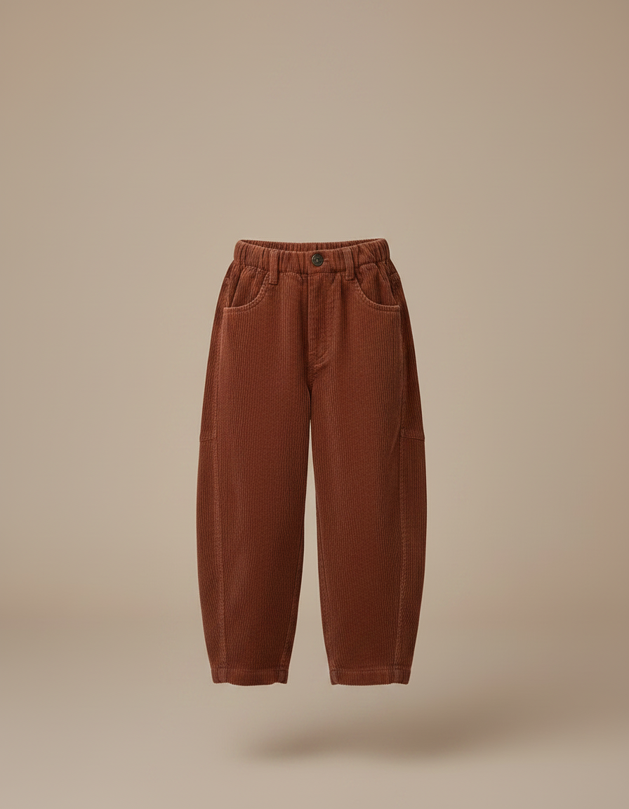 Pantalon Japonais Marron Côtelé Ample Élastique Enfant - Cordé - vue 2