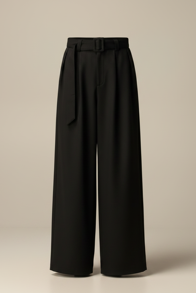 Pantalon Japonais Noir Plissé Ample Ceinturé Homme - Viscose - vue 3