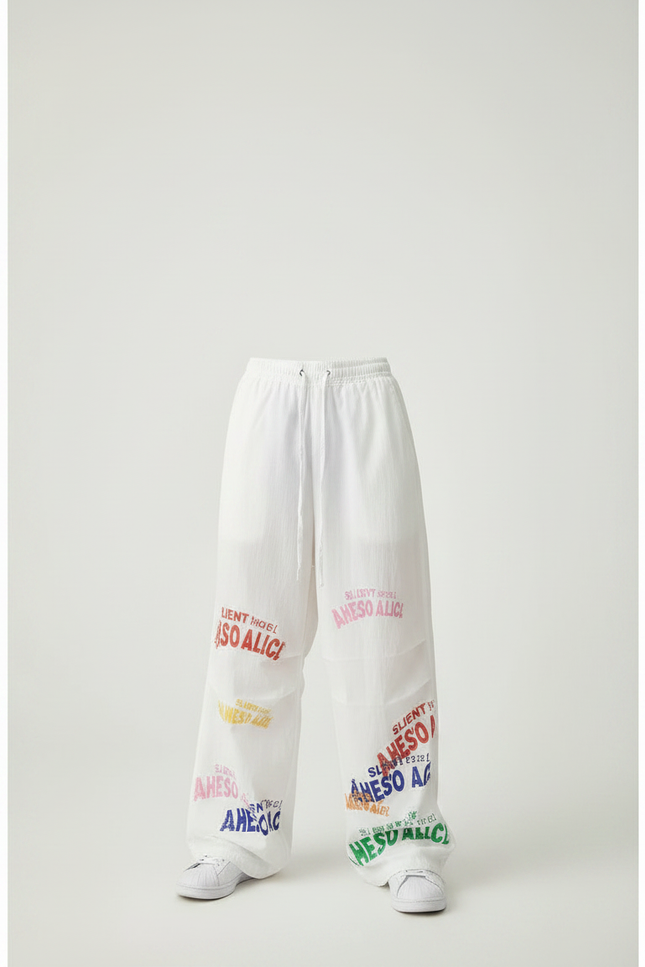Pantalon Japonais Blanc Ample Lettres Colorées Garçon - Polyester - vue 3