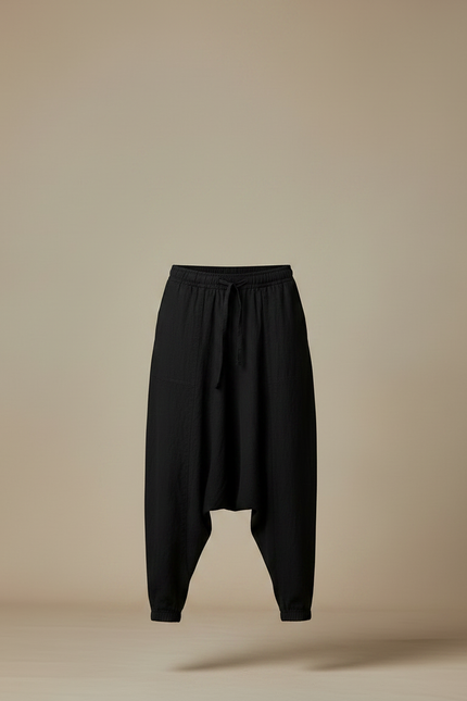 Pantalon Japonais Noir Lin Ample Sarouel Décontracté Homme - vue 3