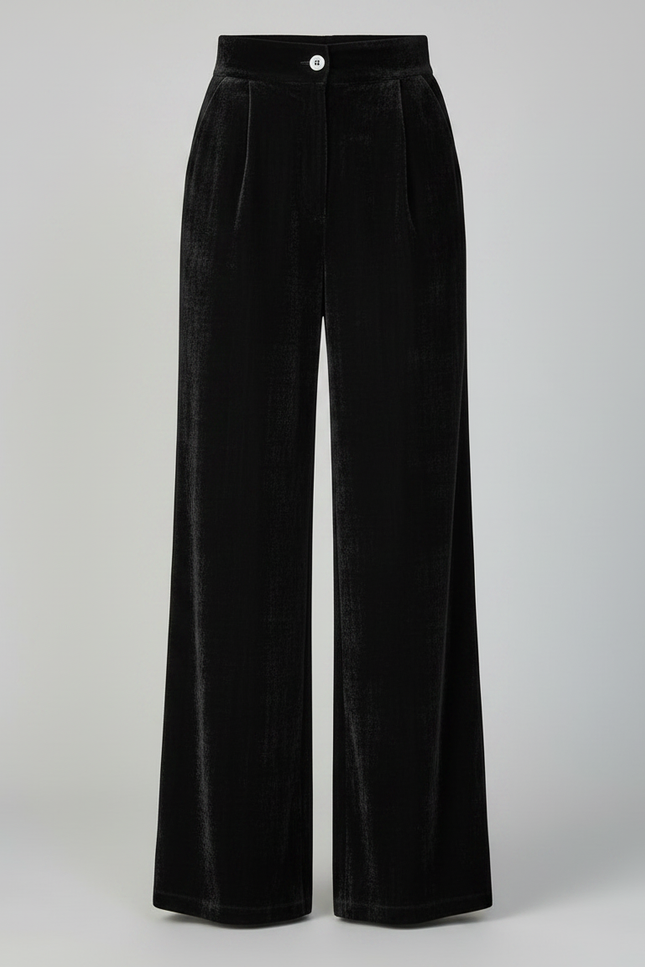 Pantalon Japonais Velours Noir Ample Taille Haute Évasé - vue 3