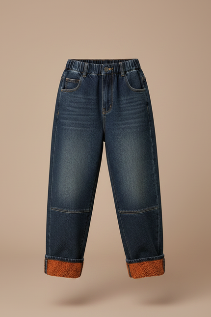 Pantalon Japonais Denim Ample Fille Doublé Hiver - Bleu Jean - vue 3