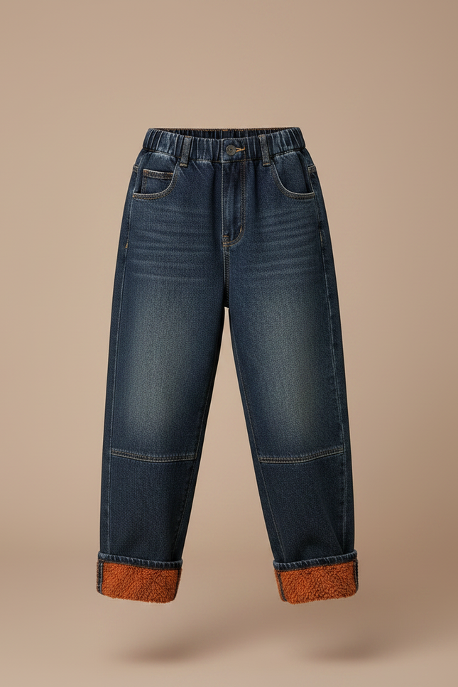 Pantalon Japonais Denim Ample Fille Doublé Hiver - Bleu Jean - vue 3