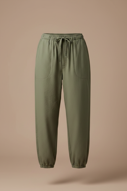 Pantalon Japonais Vert Kaki Ample Coton Fluide Décontracté - vue 3