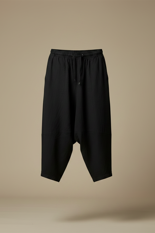 Pantalon Japonais Harem Noir Coton Ample Décontracté Homme - vue 3