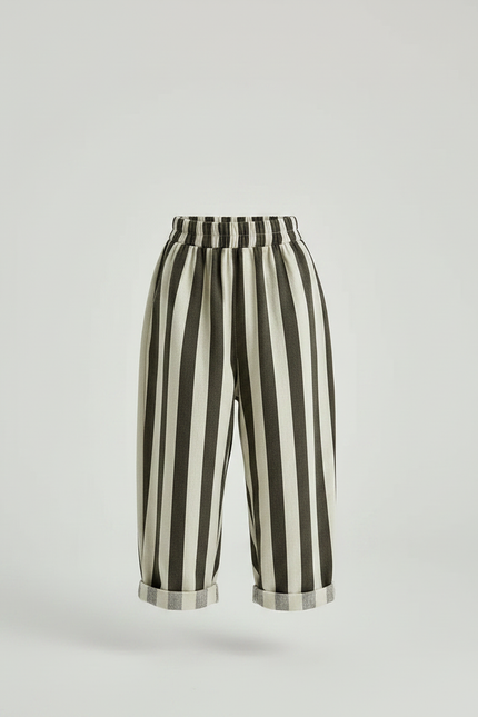 Pantalon Japonais Rayé Ample Coton Enfant - Kaki - vue 3