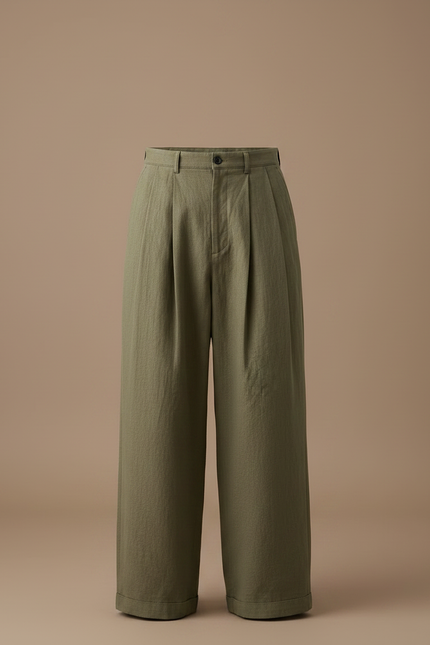 Pantalon Japonais Vert Ample Plissé Décontracté Homme - Kaki Lin - vue 3