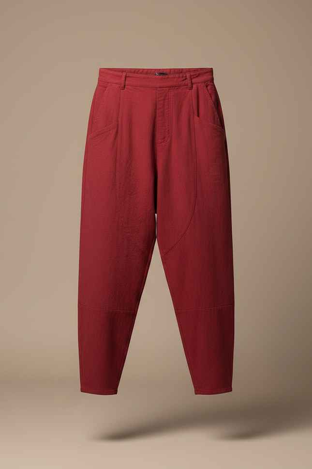 Pantalon Japonais Rouge Coton Ample Décontracté Homme - vue 3