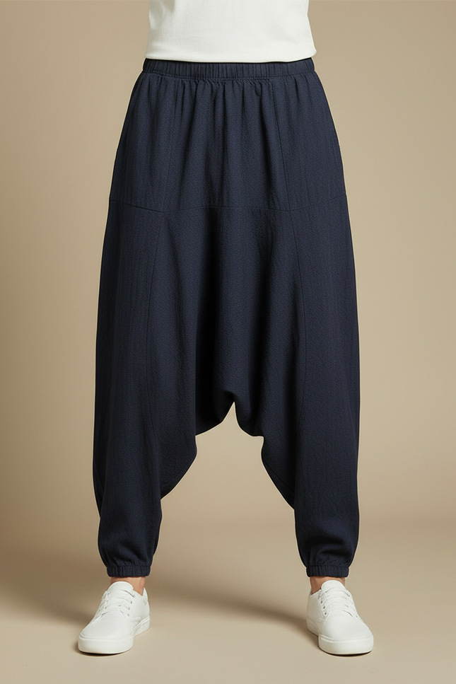 Pantalon Japonais Lin Ample Sarouel Décontracté Homme - Marine - vue 3