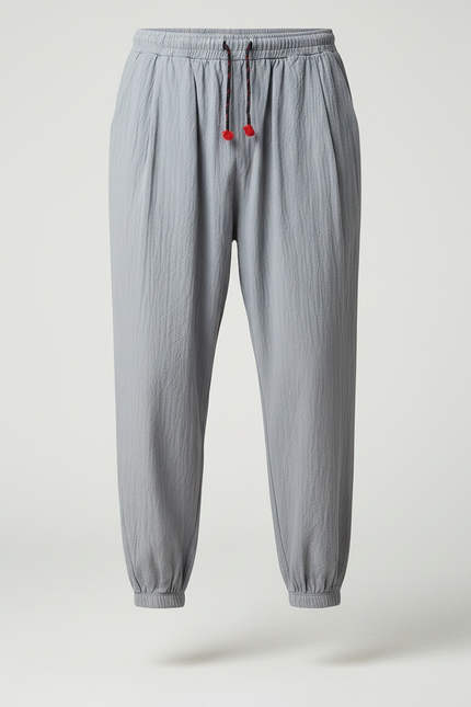 Pantalon Japonais Gris Ample Coton Lin Casual - vue 3